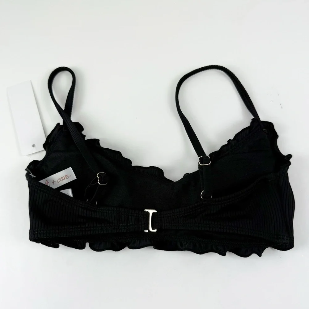 Salt + Cove Bikini Top Juniors Size XS Black Ruffle Ribbed Swim NWT
